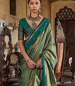 Green striped zari tussar saree