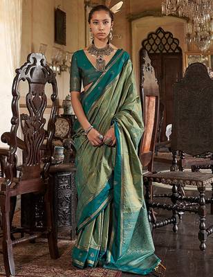 Green striped zari tussar saree 2