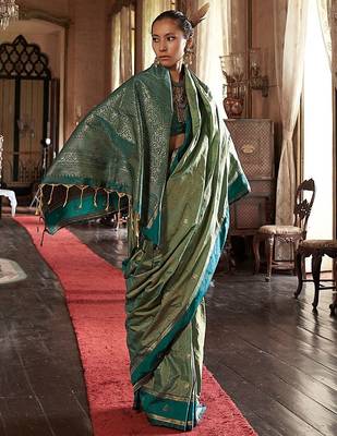 Green striped zari tussar saree 3