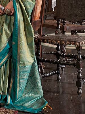 Green striped zari tussar saree 5
