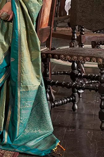 Green striped zari tussar saree
