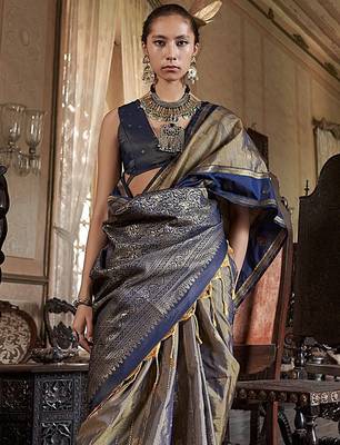 Gold woven design zari tussar saree 1