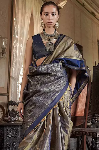 Gold woven design zari tussar saree