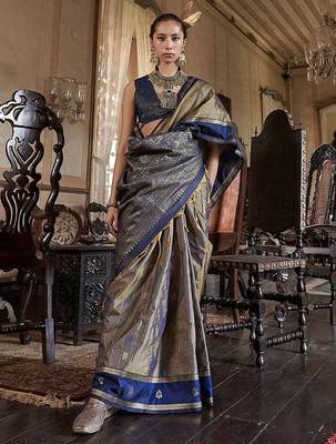 Gold woven design zari tussar saree 2