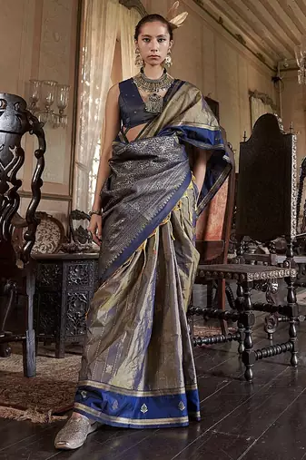 Gold woven design zari tussar saree