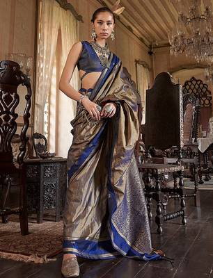 Gold woven design zari tussar saree 3