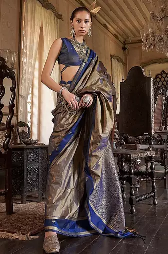 Gold woven design zari tussar saree
