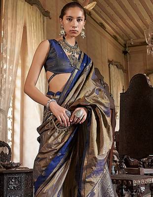 Gold woven design zari tussar saree 4