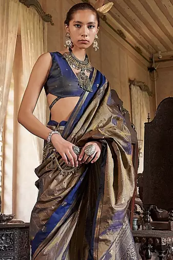 Gold woven design zari tussar saree