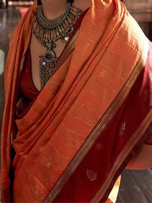 Orange striped zari tussar saree 4