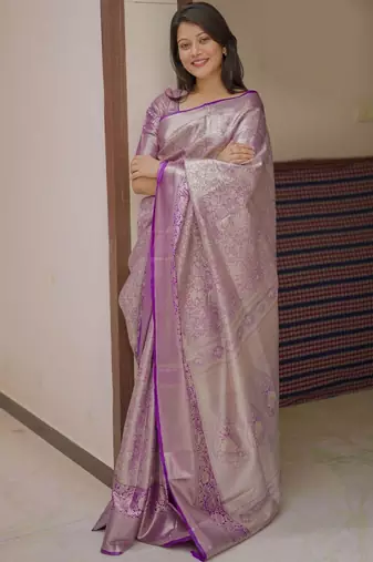 Purple magenta kanchipuram silk zari weaving matching blouse piece & sarees