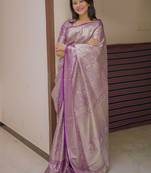 Purple magenta kanchipuram silk zari weaving matching blouse piece & sarees