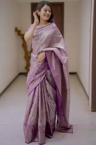 Purple magenta kanchipuram silk zari weaving matching blouse piece & sarees
