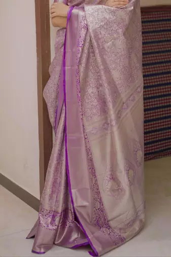 Purple magenta kanchipuram silk zari weaving matching blouse piece & sarees