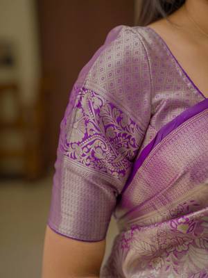 Purple magenta kanchipuram silk zari weaving matching blouse piece & sarees 5