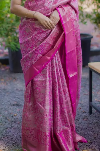 Magenta pink kanchipuram silk zari weaving matching blouse piece & sarees