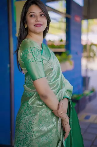 Sea green teal kanchipuram silk zari weaving matching blouse piece & sarees