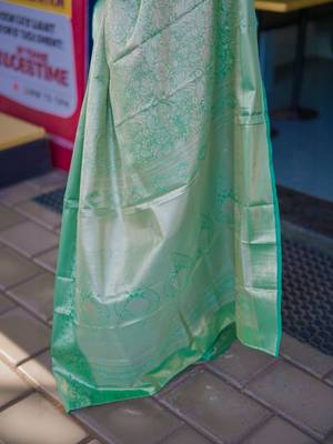 Sea green teal kanchipuram silk zari weaving matching blouse piece & sarees 5