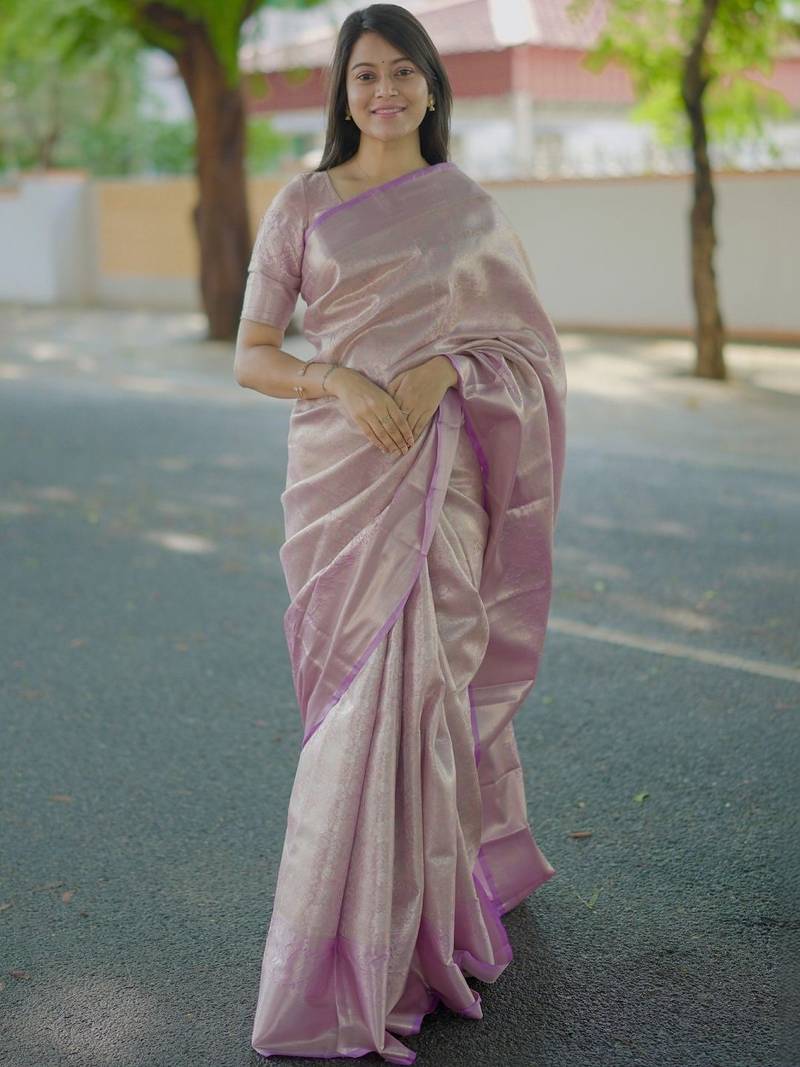 Lavender lavender kanchipuram silk zari weaving matching blouse piece & sarees