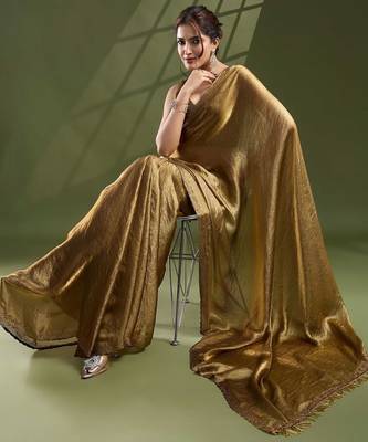 Gold embellished beads and stones satin designer saree 1