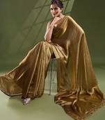 Gold embellished beads and stones satin designer saree