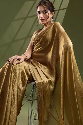 Gold embellished beads and stones satin designer saree