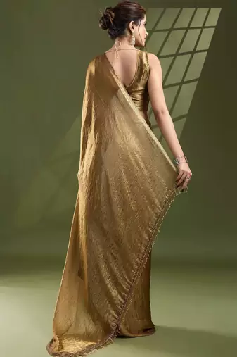 Gold embellished beads and stones satin designer saree