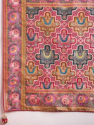 Teal ethnic motifs zari banarasi saree 5
