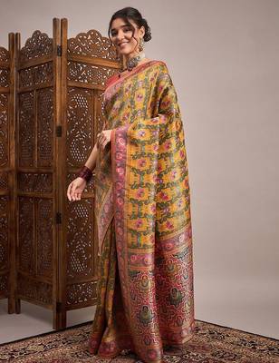 Mustard woven design zari banarasi saree 2