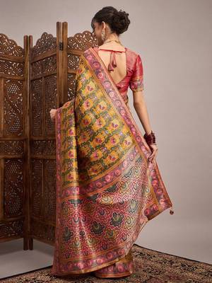 Mustard woven design zari banarasi saree 3