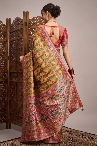 Mustard woven design zari banarasi saree