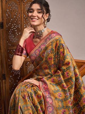 Mustard woven design zari banarasi saree 4