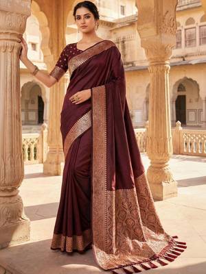 Maroon woven design zari silk blend banarasi saree 1