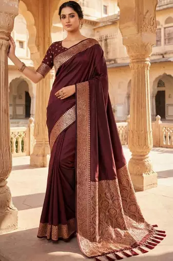 Maroon woven design zari silk blend banarasi saree