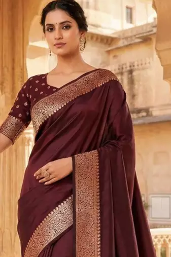 Maroon woven design zari silk blend banarasi saree