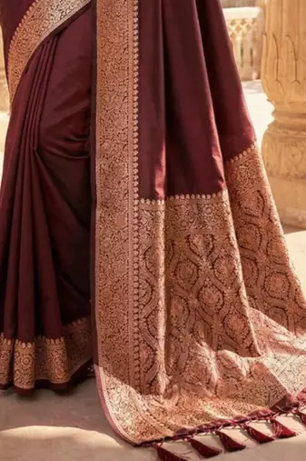 Maroon woven design zari silk blend banarasi saree