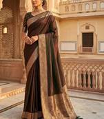 Brown woven design zari silk blend heavy work banarasi saree