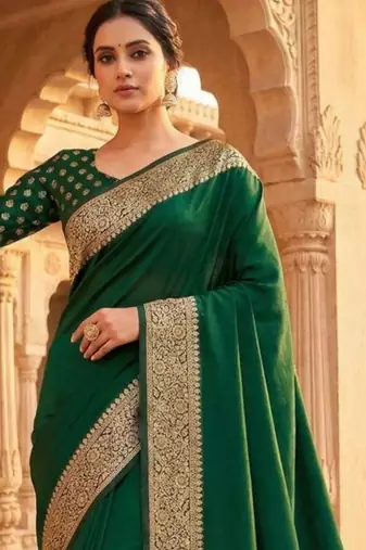 Green ethnic motifs zari silk blend banarasi saree