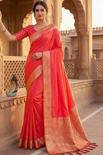 Red woven design zari silk blend banarasi saree