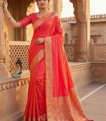 Red woven design zari silk blend banarasi saree