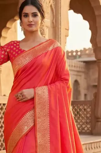 Red woven design zari silk blend banarasi saree