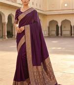 Purple ethnic motifs zari silk blend heavy work banarasi saree