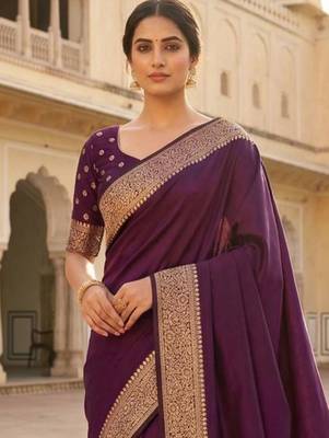 Purple ethnic motifs zari silk blend heavy work banarasi saree 2
