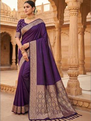 Purple woven design zari silk blend banarasi saree 1