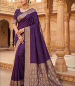 Purple woven design zari silk blend banarasi saree