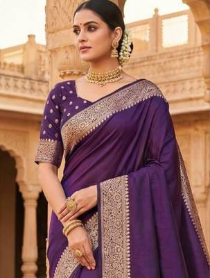 Purple woven design zari silk blend banarasi saree 2