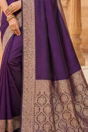 Purple woven design zari silk blend banarasi saree