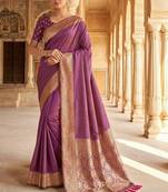 Purple woven design zari silk blend banarasi saree