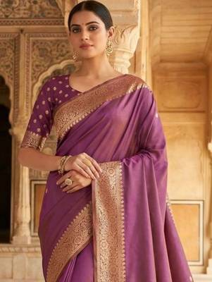 Purple woven design zari silk blend banarasi saree 2