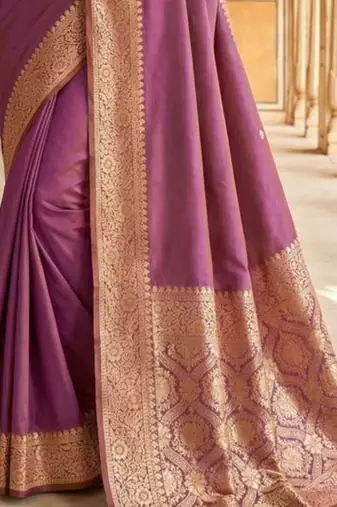 Purple woven design zari silk blend banarasi saree